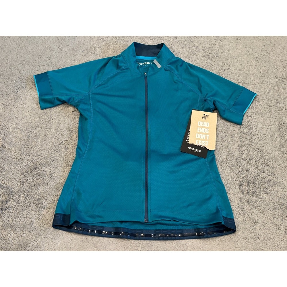 NWT Co-Op Cycles Cycling Jersey Womens Medium Teal Full Zip Active Pocket Grip